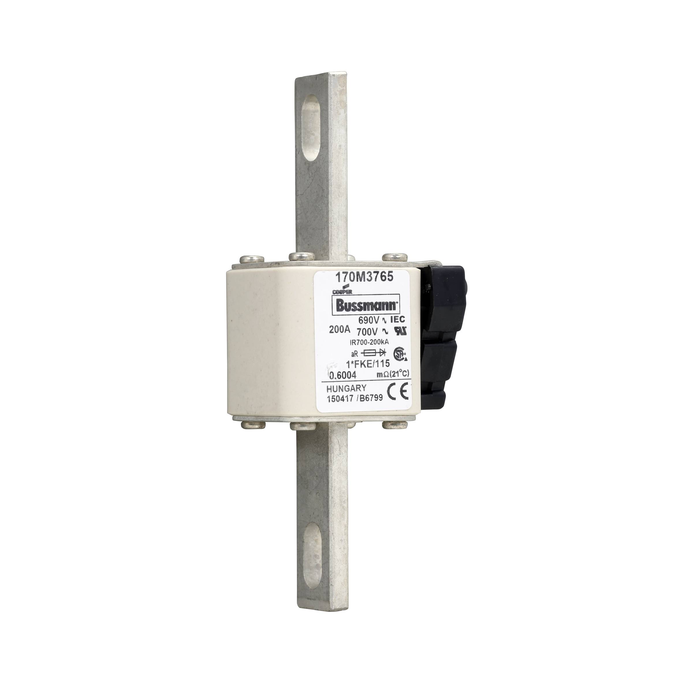 Bussmann 170M3765 Semi-Conductor High Speed Fuse, 200 A, 690 V, 200 kA Interrupt, Class: aR, Square Body