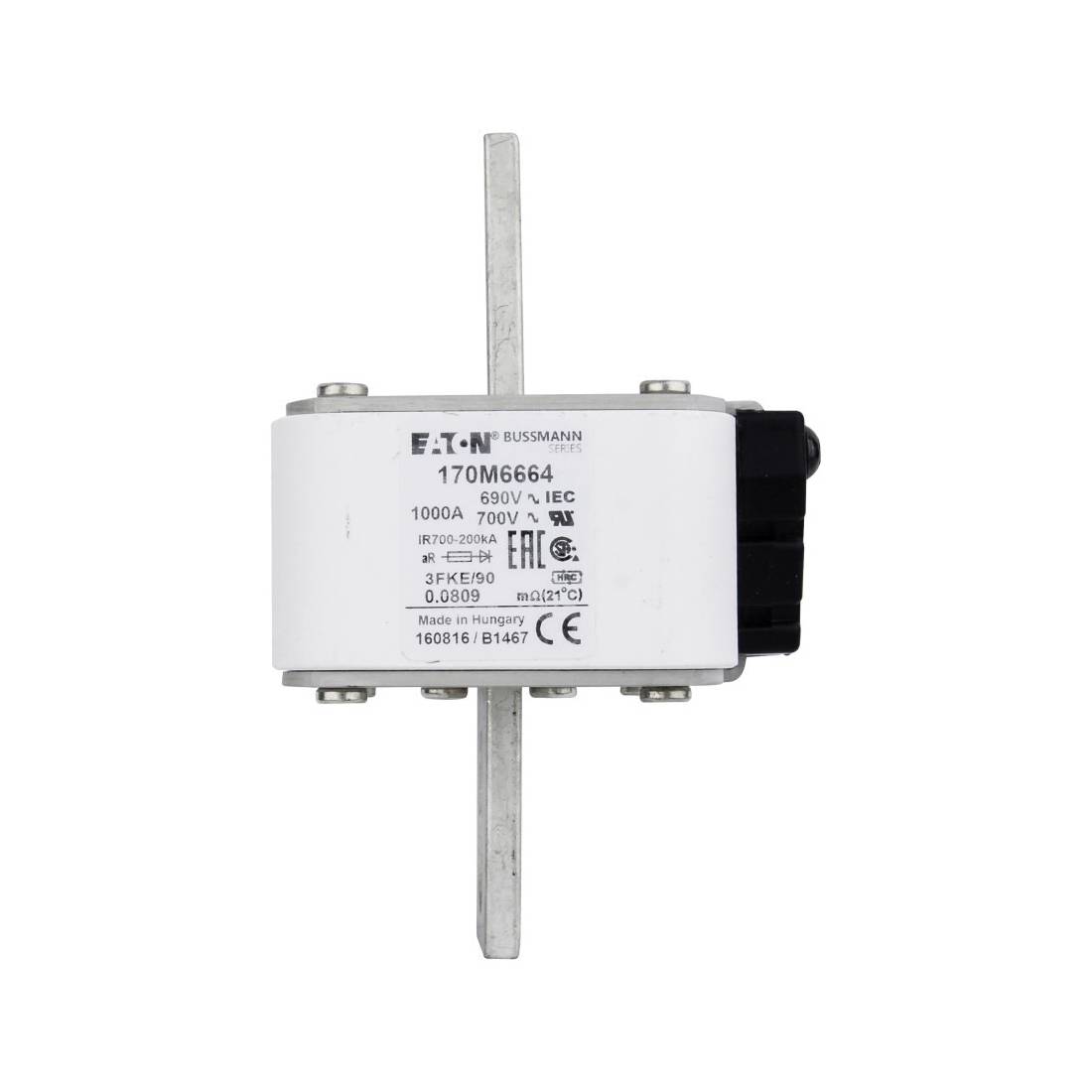 Bussmann 170M6664 Type FKE US Style High Speed Fuse, 1000 A, 690 V, 200 kA Interrupt, Class: aR, Square Body