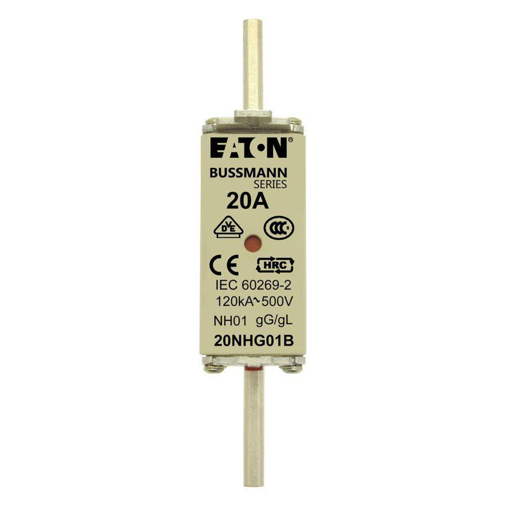 Edison 20NHG01B Fuse Link With Metal Gripping Lug, 500 VAC, 20 A