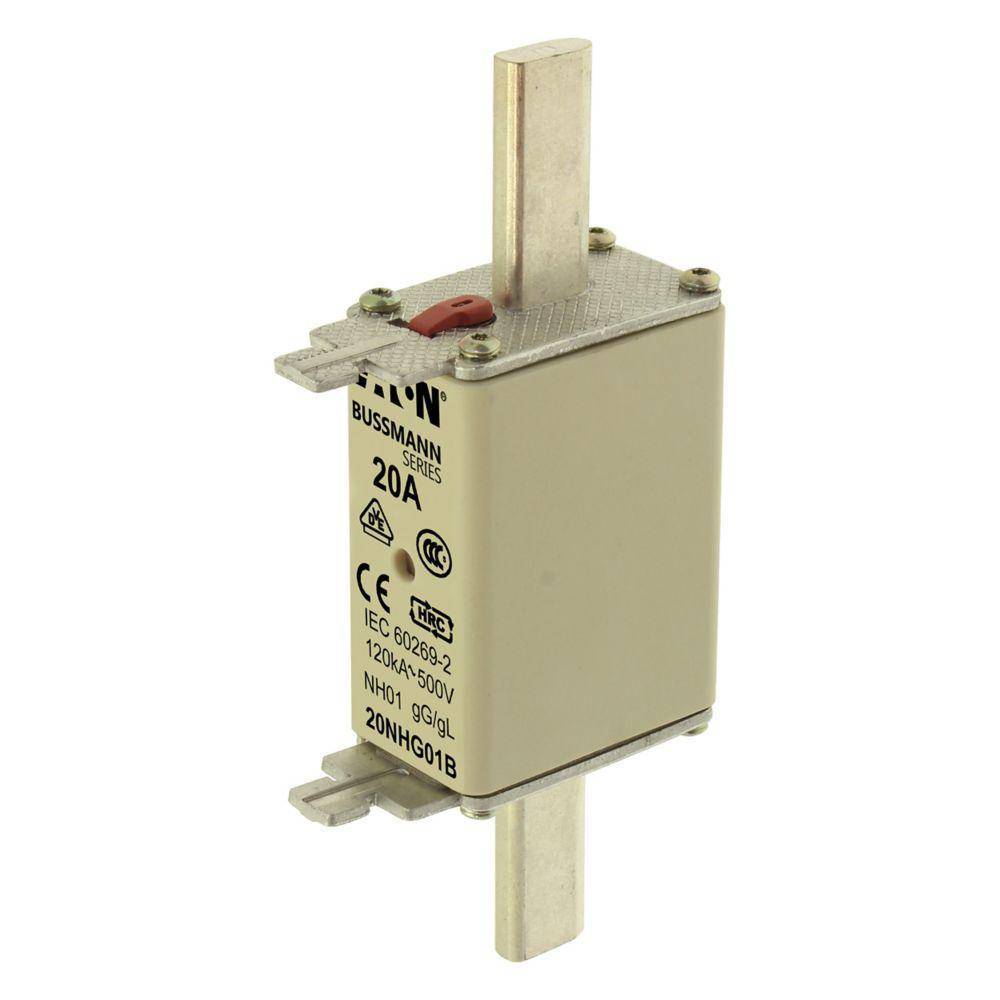 Edison 20NHG01B Fuse Link With Metal Gripping Lug, 500 VAC, 20 A