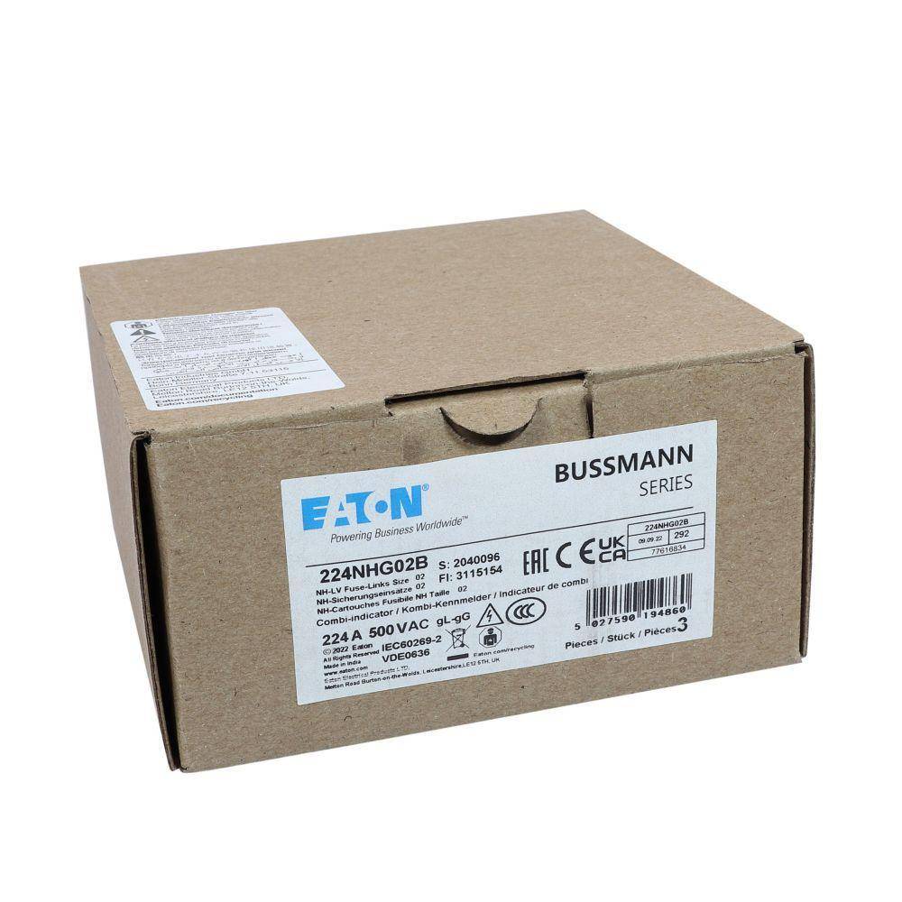 Edison 224NHG02B Fuse Link With Metal Gripping Lug, 500 VAC, 224 A
