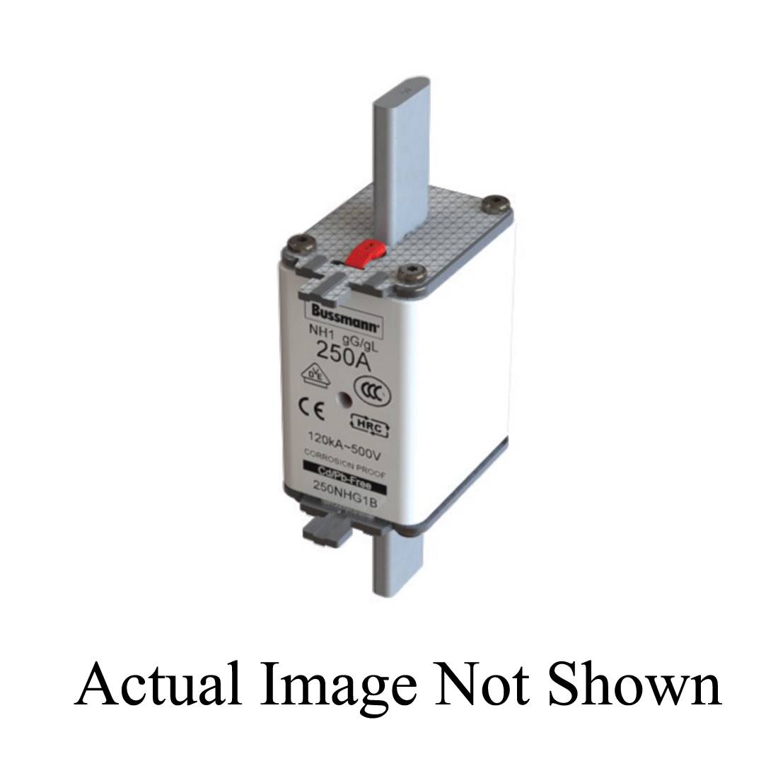 EATON Bussmann Edison 250NHG1B Size 1 Dual Indicator NH Fuse Link, 500 V, 250 A, For Use With Bussmann NH Size Photovoltaic Fuse, Class C gG/gL Fuse, Ceramic