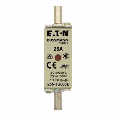 Edison Bussmann 25NHG000B Size 000 Dual Indicator NH Fuse Link, 500 V, 25 A, For Use With Bussmann NH Size Photovoltaic Fuse, Class C gG/gL Fuse, Ceramic