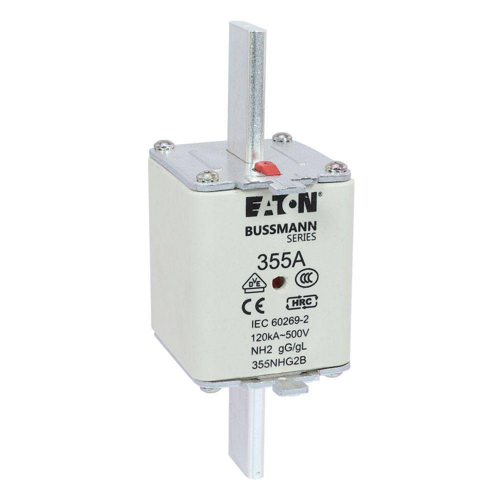 Edison Bussmann 355NHG2B Size 2 Dual Indicator NH Fuse Link, 500 V, 355 A, For Use With Bussmann NH Size Photovoltaic Fuse, Class C gG/gL Fuse, Ceramic
