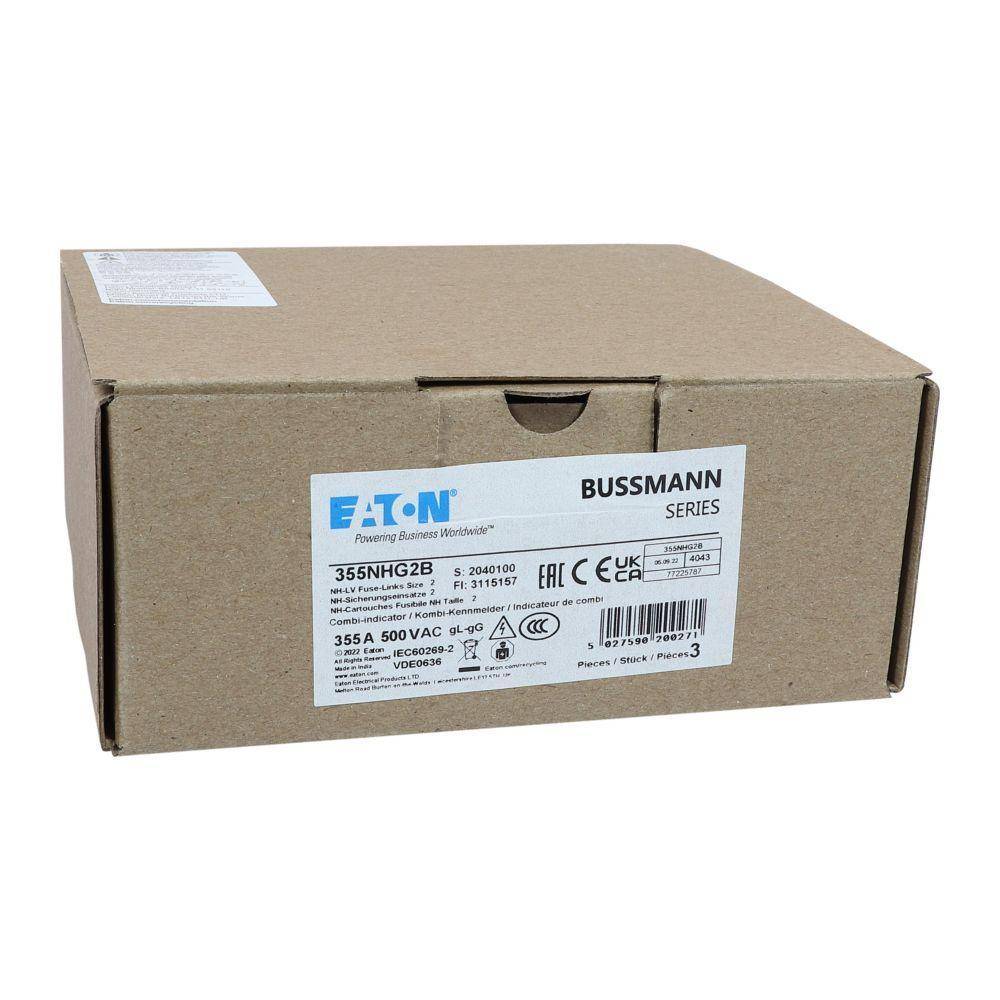 Edison Bussmann 355NHG2B Size 2 Dual Indicator NH Fuse Link, 500 V, 355 A, For Use With Bussmann NH Size Photovoltaic Fuse, Class C gG/gL Fuse, Ceramic