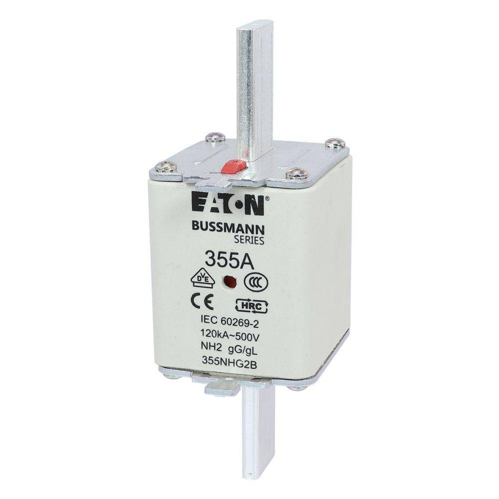 Edison Bussmann 355NHG2B Size 2 Dual Indicator NH Fuse Link, 500 V, 355 A, For Use With Bussmann NH Size Photovoltaic Fuse, Class C gG/gL Fuse, Ceramic