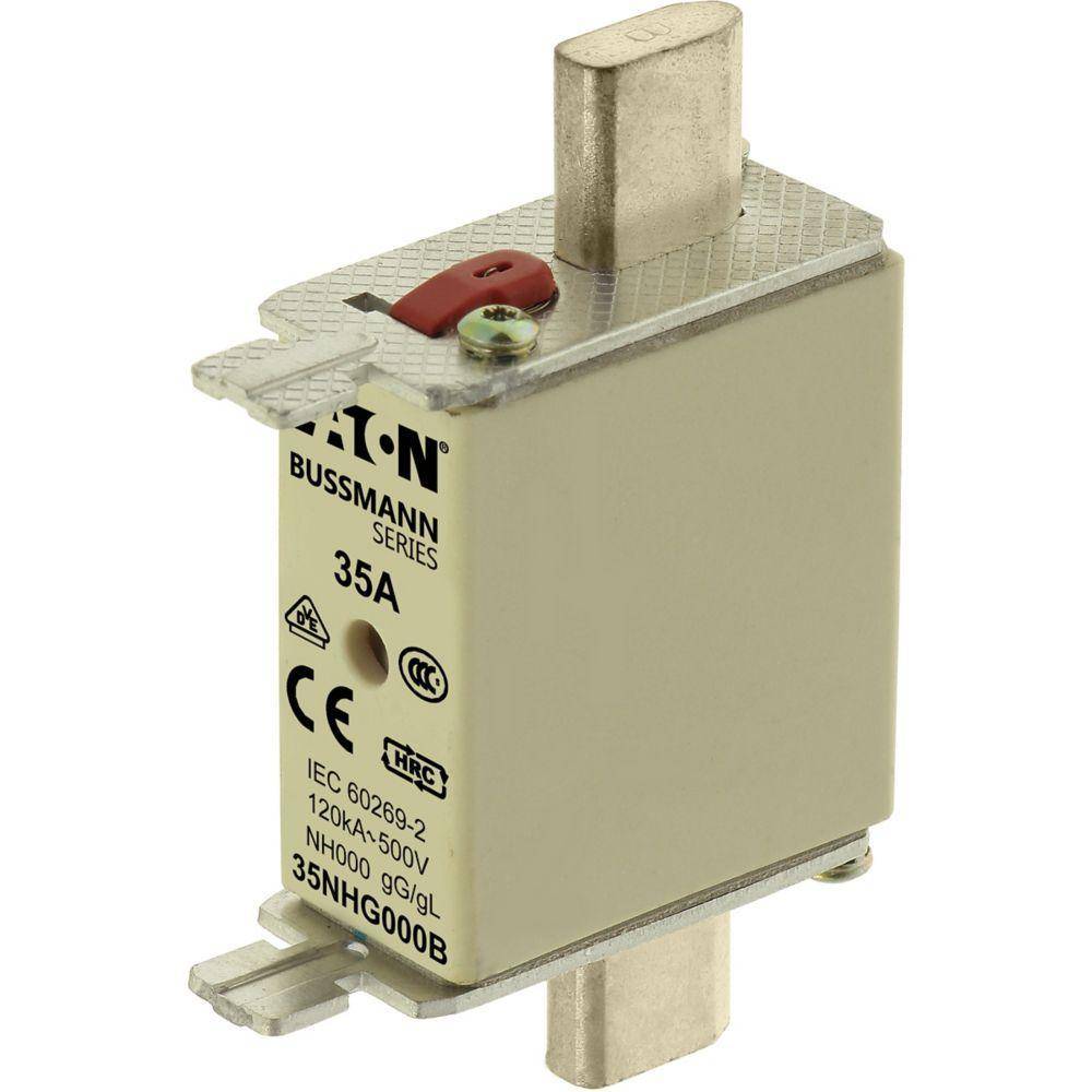 EATON Bussmann Edison 35NHG000B Size 000 Dual Indicator NH Fuse Link, 500 V, 35 A, For Use With Bussmann NH Size Photovoltaic Fuse, Class C gG/gL Fuse, Ceramic