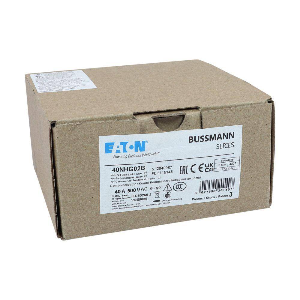 Edison 40NHG02B Fuse Link With Metal Gripping Lug, 500 VAC, 40 A