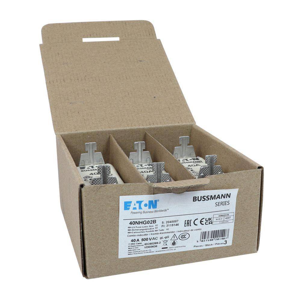 Edison 40NHG02B Fuse Link With Metal Gripping Lug, 500 VAC, 40 A