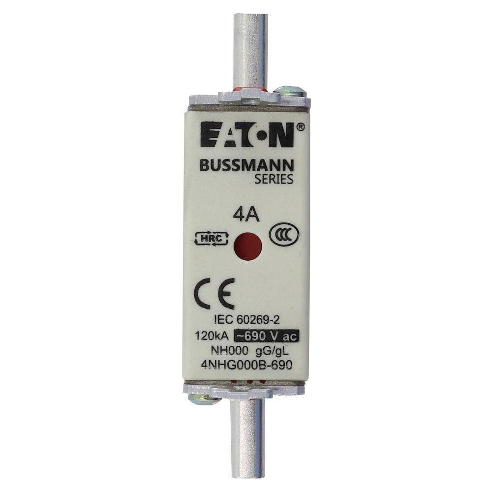 Bussmann 4NHG000B-690 Size 000 Dual Indicator Low Voltage NH Fuse Link, 690 V, 4 A, For Use With Class C/gG/gL Fuse, Ceramic