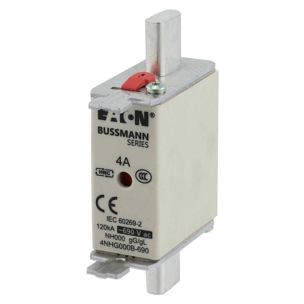 Bussmann 4NHG000B-690 Size 000 Dual Indicator Low Voltage NH Fuse Link, 690 V, 4 A, For Use With Class C/gG/gL Fuse, Ceramic