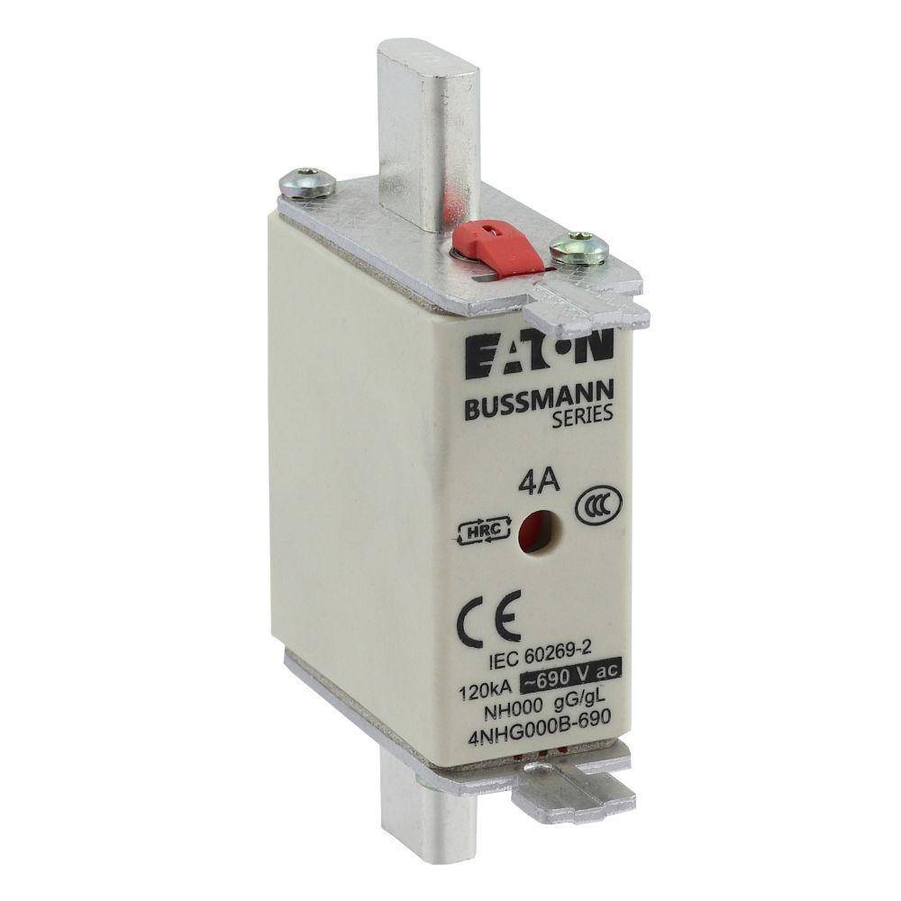 Bussmann 4NHG000B-690 Size 000 Dual Indicator Low Voltage NH Fuse Link, 690 V, 4 A, For Use With Class C/gG/gL Fuse, Ceramic