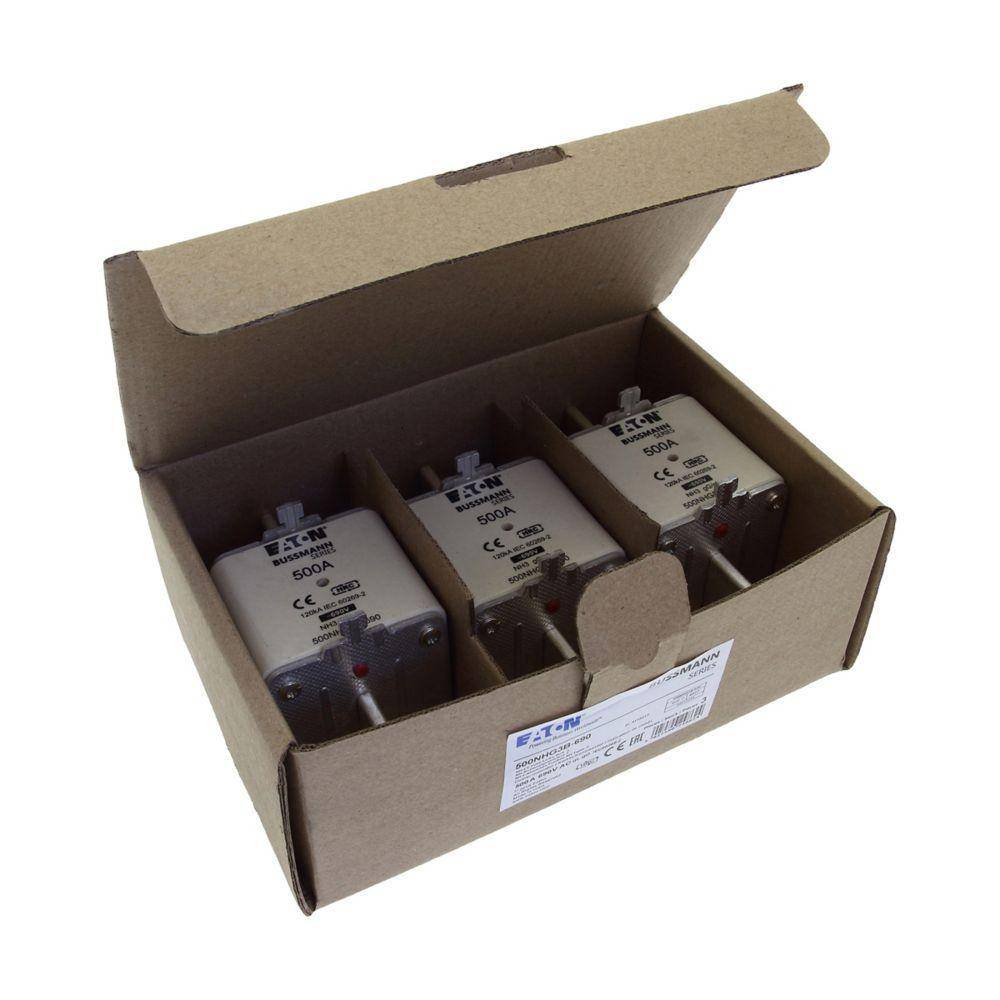 Bussmann 500NHG3B-690 Dual Indicator Low Voltage Size 03 NH Fuse Link, 690 V, 500 A, For Use With Class C/gG/gL Fuse, Ceramic