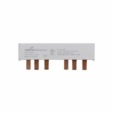Bussmann BB3P100M6 6-Pin Modular Combination Busbar With Endcaps Assembled, For Use With Class CC, Midget and PV Fuses, 600 VAC/VDC, 100 A, 3 ph, Class J, 17.8 mm Pitch