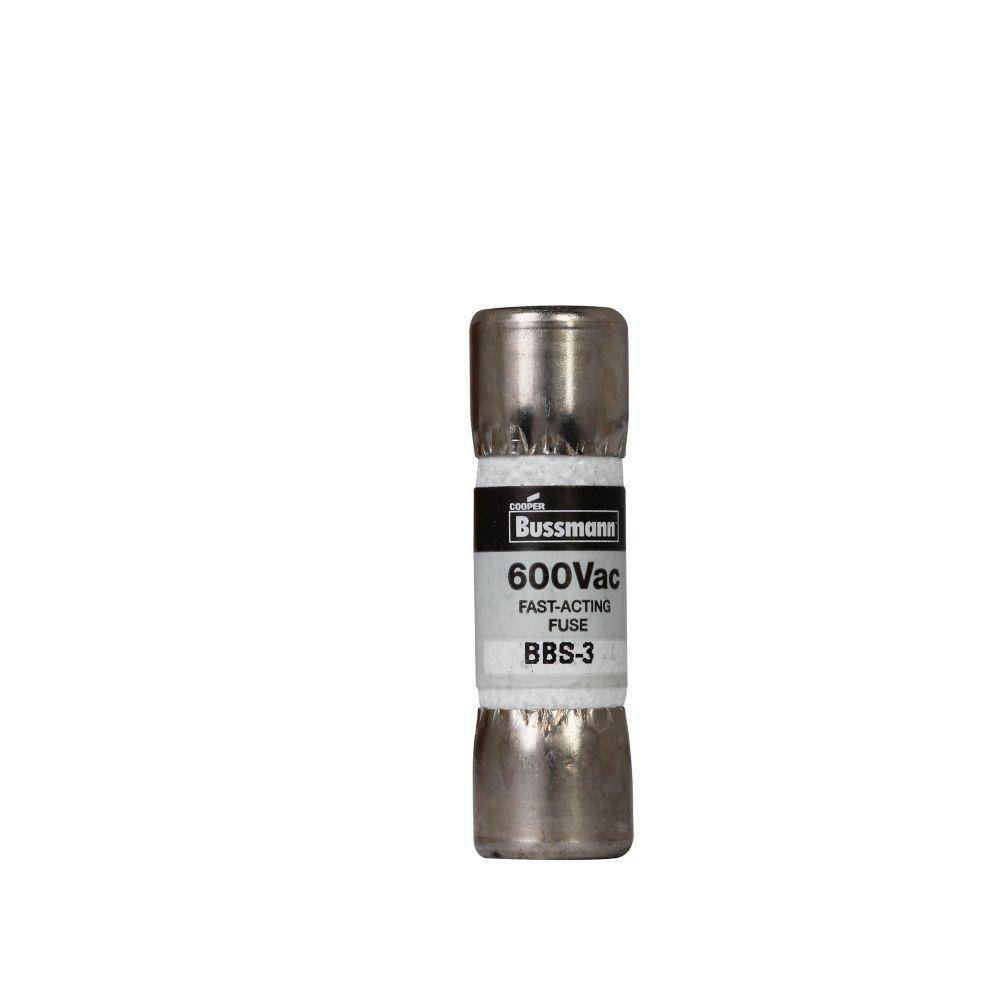 Bussmann BBS-3 Fast Acting Low Voltage Supplemental Midget Fuse, 3 A, 600 VAC, 10000 A Interrupt, Class: Supplemental, Cartridge Body