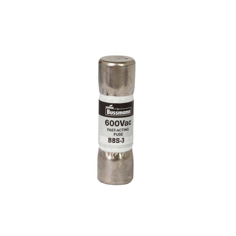 Bussmann BBS-3 Fast Acting Low Voltage Supplemental Midget Fuse, 3 A, 600 VAC, 10000 A Interrupt, Class: Supplemental, Cartridge Body