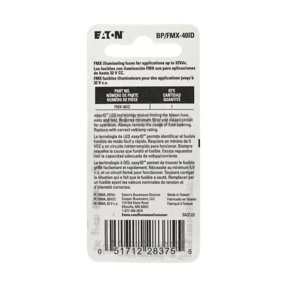 Bussmann BP/FMX-40ID Blade Fuse, 40 A, 32 VDC, Green