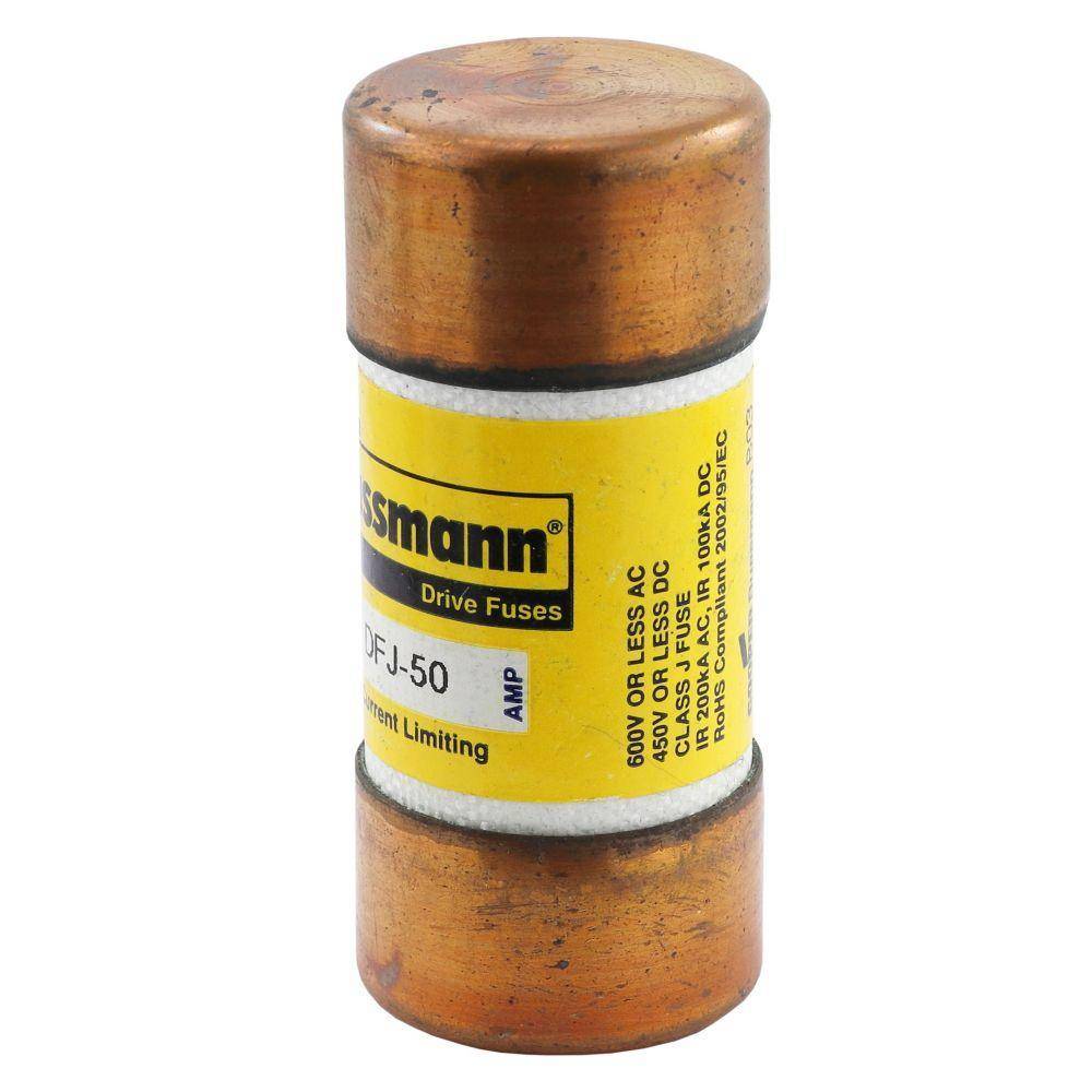 Bussmann DFJ-50 Current Limiting High Speed Drive Fuse, 50 A, 600 VAC/450 VDC, 200/100 kAIC Interrupt, J Class, Cylindrical Body