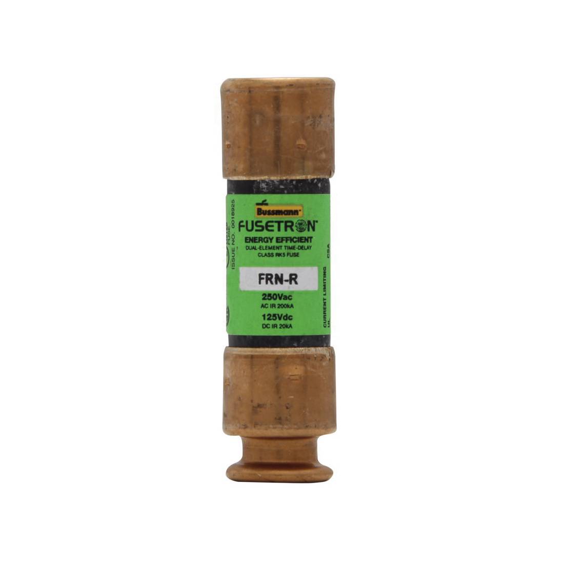 Bussmann Fusetron™ FRN-R-1-1/8 Current Limiting Time Delay Fuse, 1.125 A, 250 VAC/125 VDC, 20/200 kA Interrupt, RK5 Class, Cylindrical Body