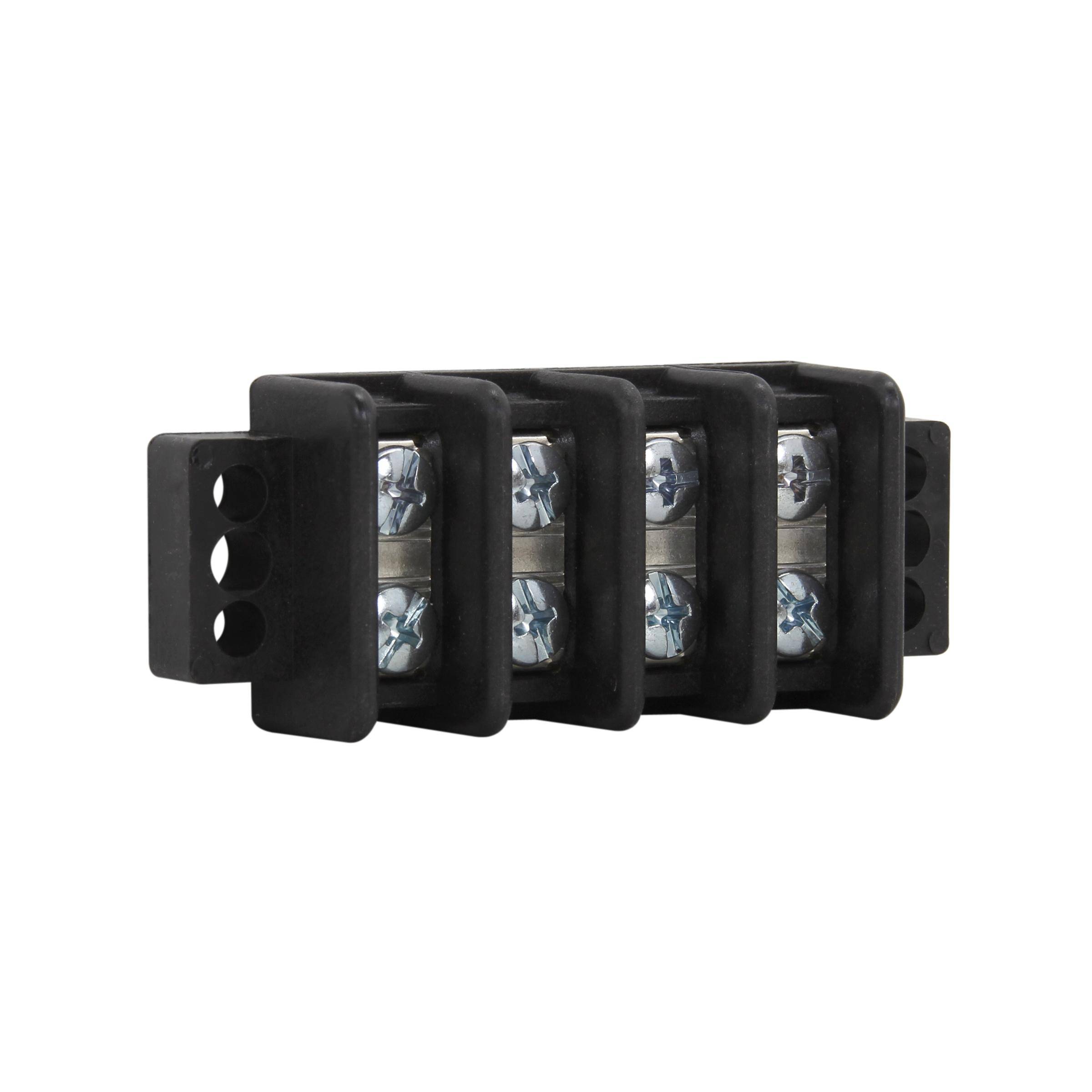 Bussmann TB300-03 3-Pole Double Row Terminal Block, 600 V, 30 A, 22 to 8 AWG Wire, Black