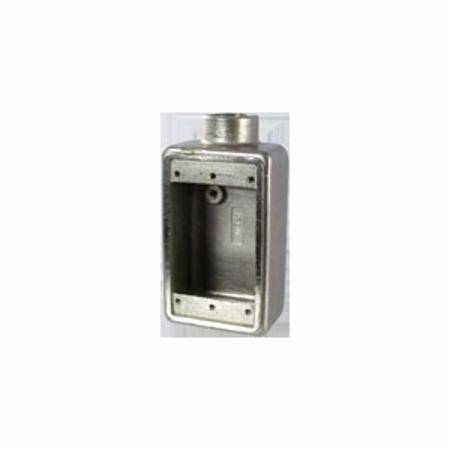 3/4" Hub, 1-Gang, Calpipe Industries Inc. S60700FS00 Conduit Device Box, Shallow