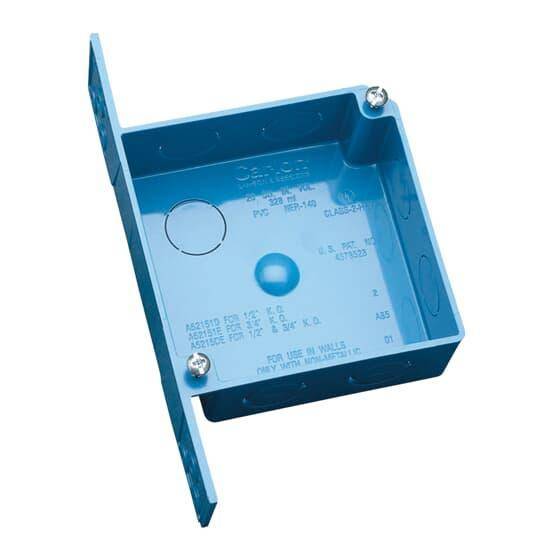Carlon® A52151D Non-Metallic Outlet Box, PVC, 20 cu-in Capacity, 2 Gangs, 7 Knockouts, 4 in H x 4 in W x 1-1/2 in D