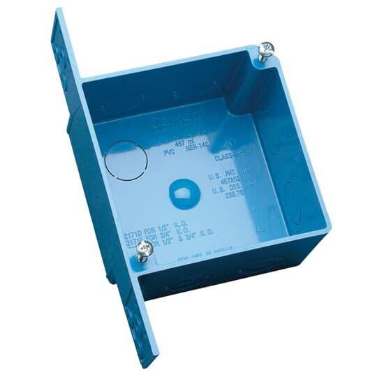 Carlon® A52171E ENT Flexible Raceway Outlet Box, PVC, 30.3 cu-in Capacity, 2 Gangs, 7 Knockouts, 4 in H x 4 in W x 2-3/8 in D