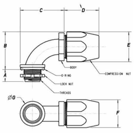 3/4" Thomas & Betts Corporation LT20E-NEW Carflex® Liquidtight Flexible Conduit Connector