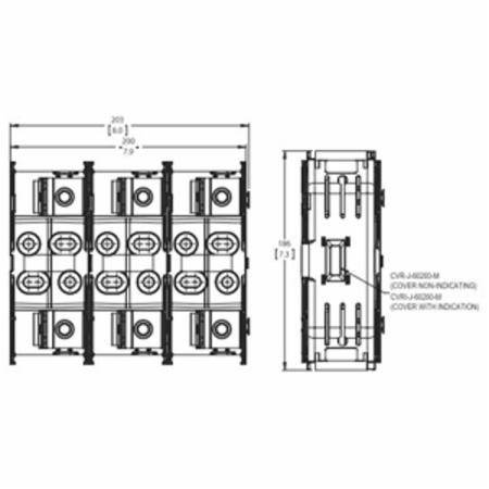 Edison JM60200-3CR JM600 Fuse Block, 600 VAC, 110 to 200 A, J Class, 6 AWG to 250 kcmil, 2 to 6 AWG Wire, 3 Poles