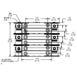 Edison RM60200-3CR RM600 Modular Knife Blade Fuse Block, 600 VAC, 200 A, R Class, 6 AWG to 250 kcmil Wire, 3 Poles
