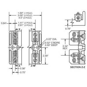 Edison T60030-3CR Open Style Fuse Block, 600 VAC/VDC, 1/2 to 30 A, T Class, 14 to 2 AWG Wire, 3 Poles