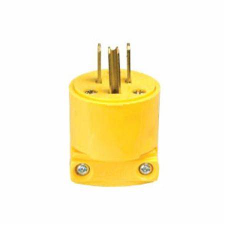 EATON Arrow Hart™ Eaton Wiring Devices 4409-BOX Grounding Straight Blade Plug, 250 VAC, 20 A, 2 Poles, 3 Wires, Yellow