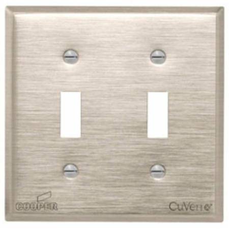 EATON Arrow Hart™ Eaton Wiring Devices 93072-SP-L 93000 Standard Toggle Switch Wallplate, 2 Gangs, 4.5 in H x 4.56 in W, 302/304 Stainless Steel, Clear