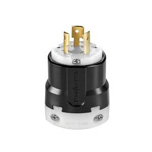 EATON Eaton Wiring Devices Arrow Hart™ Hart-Lock® Safety Grip™ AHL1430P Straight Locking Plug, 125/250 VAC, 30 A, 3 Poles, 4 Wires, Yellow