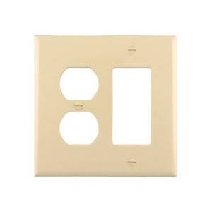 EATON Arrow Hart™ Eaton Wiring Devices PJ826V Mid-Sized Combination Wallplate, 2 Gangs, 4.87 in H x 4.94 in W, Polycarbonate/Thermoplastic, Ivory