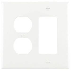 EATON Arrow Hart® PJ826W Mid-Size Combination Wallplate, 2 Gangs, 4.87 in H x 4.94 in W, Polycarbonate, White