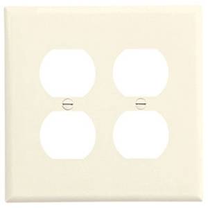 EATON Arrow Hart™ Eaton Wiring Devices PJ82LA PJ Series Mid-Sized Receptacle Wallplate, 2 Gangs, 4.87 in H x 4.94 in W, Polycarbonate/Thermoplastic, Light Almond