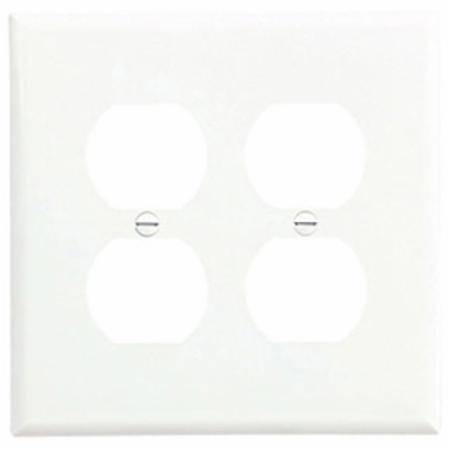 EATON Arrow Hart PJ82W Mid-Size Screwless Receptacle Wallplate, 2 Gangs, 4.87 in H x 4.94 in W, Polycarbonate, White