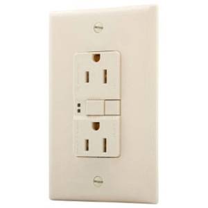 EATON SGF15LA-M-L Duplex Self-Test GFCI Receptacle, 125 VAC, 15 A, 2 Poles, 3 Wires, Light Almond