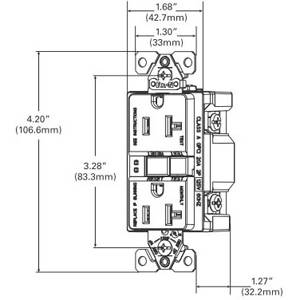 EATON Eaton Wiring Devices SGF20B Duplex Self-Test GFCI Receptacle, 125 VAC, 20 A, 2 Poles, 3 Wires, Brown