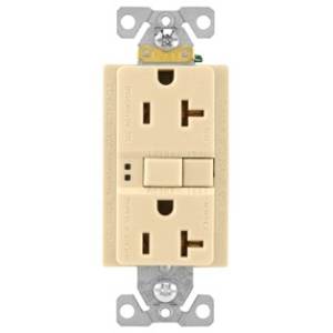 EATON Arrow Hart™ Eaton Wiring Devices SGF20V Duplex Grounding Self-Test GFCI Receptacle, 125 VAC, 20 A, 2 Poles, 3 Wires, Ivory