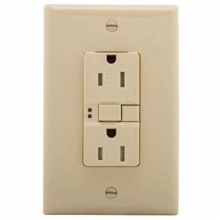 EATON Eaton Wiring Devices TRSGF15V-M Duplex Self-Test Tamper-Resistant GFCI Receptacle, 125 VAC, 15 A, 2 Poles, 3 Wires, Ivory