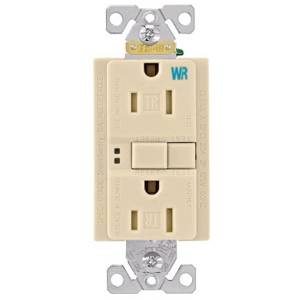 EATON Eaton Wiring Devices TWRSGF15V Duplex Self-Test Tamper Weather-Resistant GFCI Receptacle, 125 VAC, 15 A, 2 Poles, 3 Wires, Ivory
