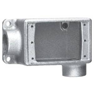 EATON Crouse-Hinds Condulet® FSL2 2-Entry Shallow Device Box With Mounting Lug And Ground Screw, 3/4 in Trade, 1 Gang, Feraloy® Iron Alloy, Aluminum Acrylic Painted/Electro-Galvanized