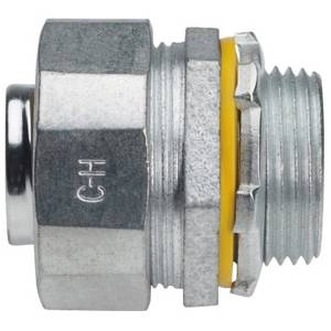 Crouse-Hinds LT75 Non-Insulated Straight Conduit Connector, 3/4 in Trade, Malleable Iron, Electro-Plated Zinc