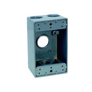 Crouse-Hinds TP7078 Corrosive-Resistant Deep Weatherproof Outlet Box With Lug, Die Cast Aluminum, 24 cu-in Capacity, 1 Gang, 3 Outlets, 2-7/8 in W x 2-5/8 in D x 4-4/16 in H