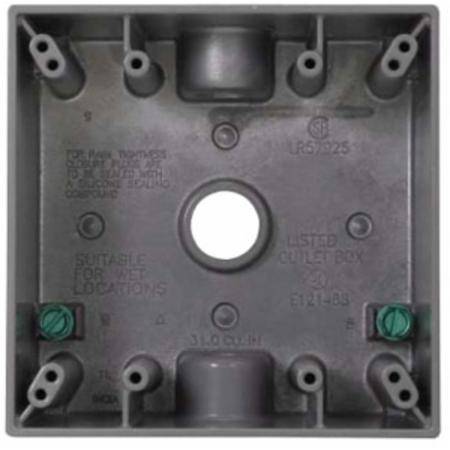 Crouse-Hinds TP7086 Corrosion-Resistant Weatherproof Outlet Box, Die-Cast Aluminum, 30.5 cu-in Capacity, 2 Gangs, 3 Outlets, 4-5/8 in W x 2 in D x 4-9/16 in H