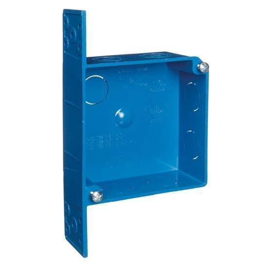 Carlon® A521DE-CARR Shallow Square Outlet Box, PVC, 20 cu-in Capacity, 2 Gangs, (7) Knockouts, 4 in H x 4 in W x 1-1/2 in D