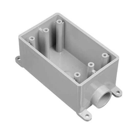 Carlon® E980DFN Type FSE Non-Metallic Rigid Shallow Style Device Box, PVC, 18 cu-in Capacity, 1 Gangs, 1 Outlets, 1 Knockouts, 4.54 in L x 2.8 in W x 2.3 in D