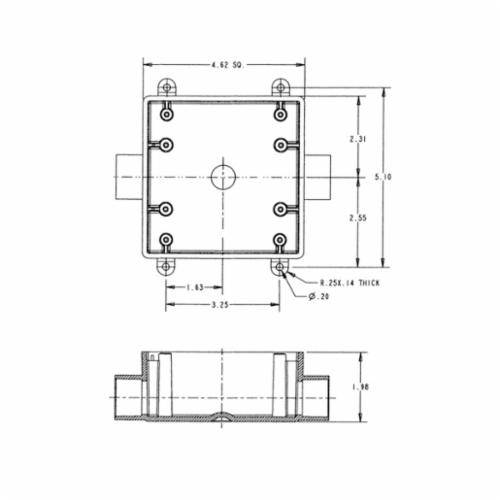 Carlon® E9812F F Series Type 2FSC Non-Metallic Rigid Shallow Style Device Box, PVC, 32 cu-in Capacity, 2 Gangs, 2 Outlets, 1 Knockouts, 4.62 in L x 4.62 in W x 1.98 in D